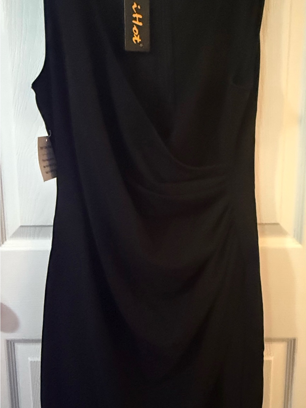 Sleeveless Black Draped Sheath Dress